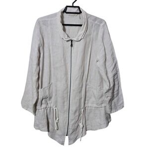 Soft Surroundings L Womens Full Zip Linen Jacket Tunic Pockets Long Sleeves Tan